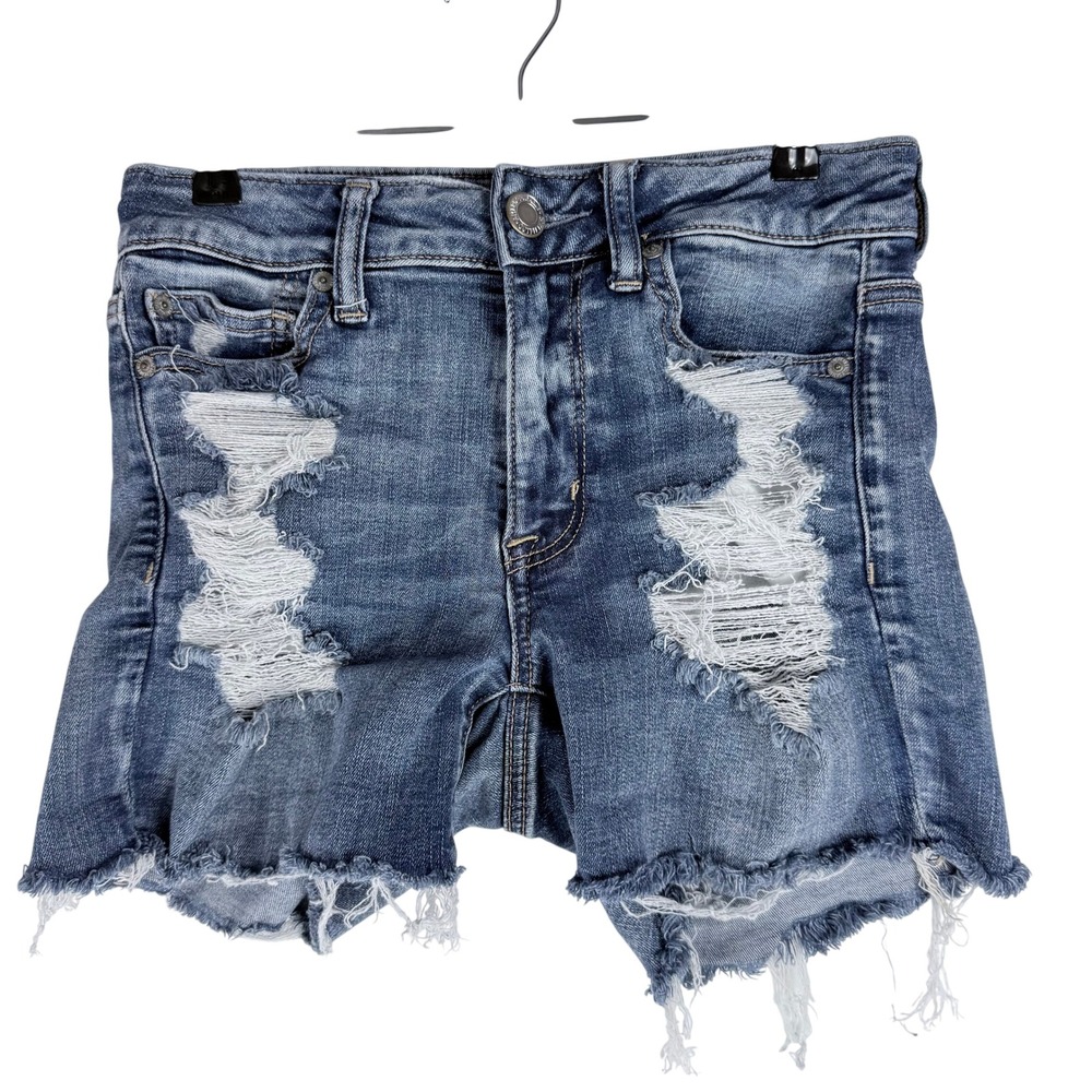 American Eagle Hi-Rise Shortie Women 4 Distressed Denim Shorts Boho Grunge Edgy